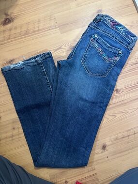 Embroidered Trim Dark Blue Bootcut Women's Jeans